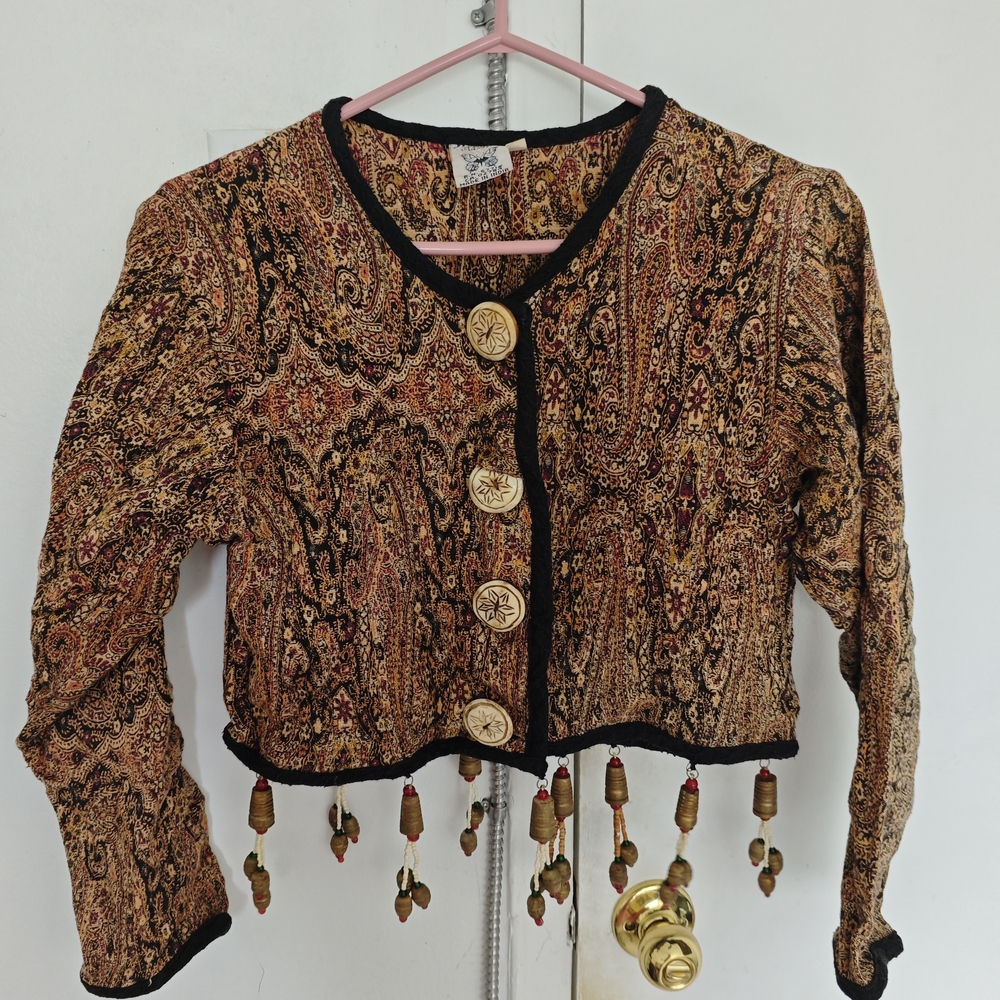PAPILLON Bohemian Paisley Cropped Jacket with Beaded Trim